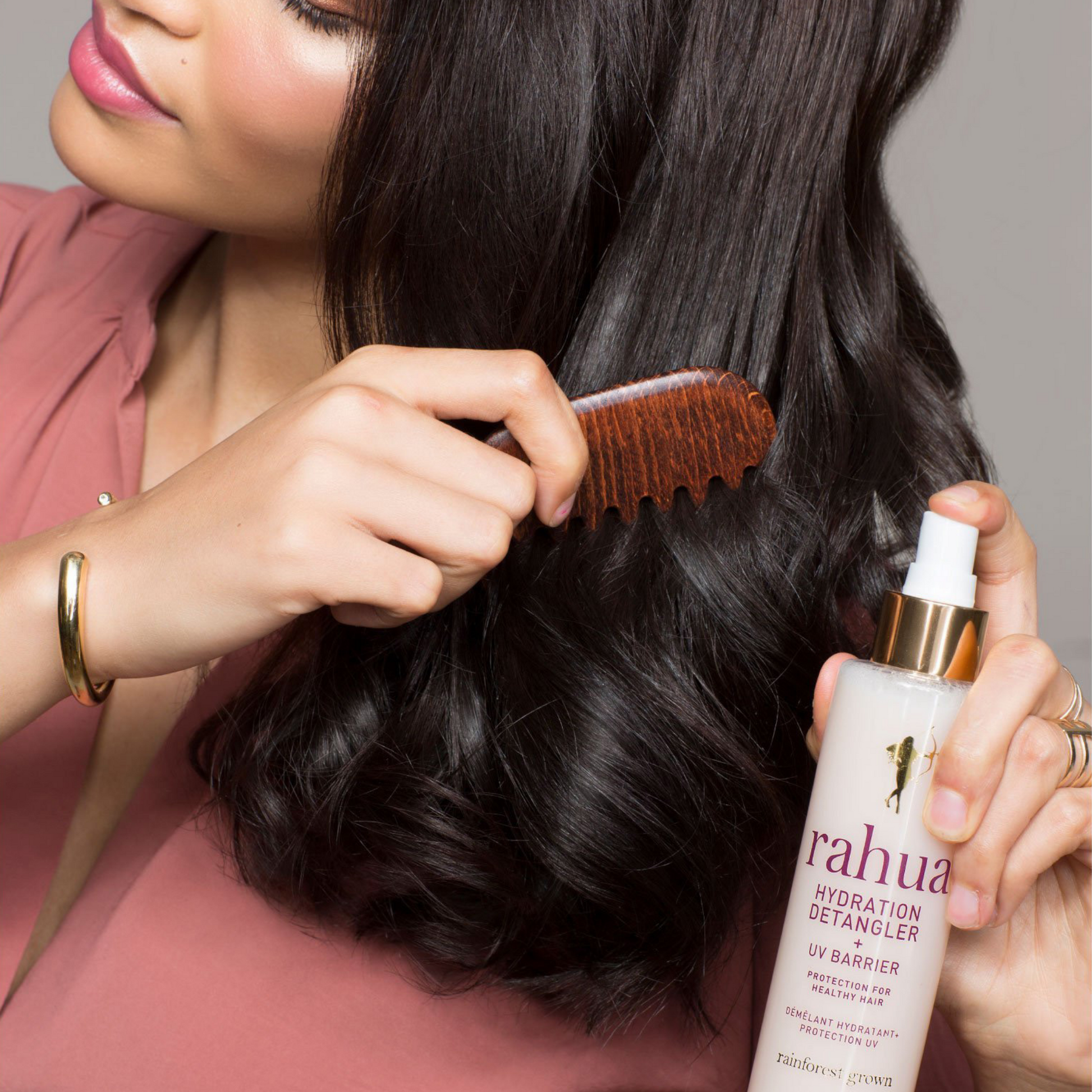 Rahua hydration detangler uv barrier with mango slice and passion fruit