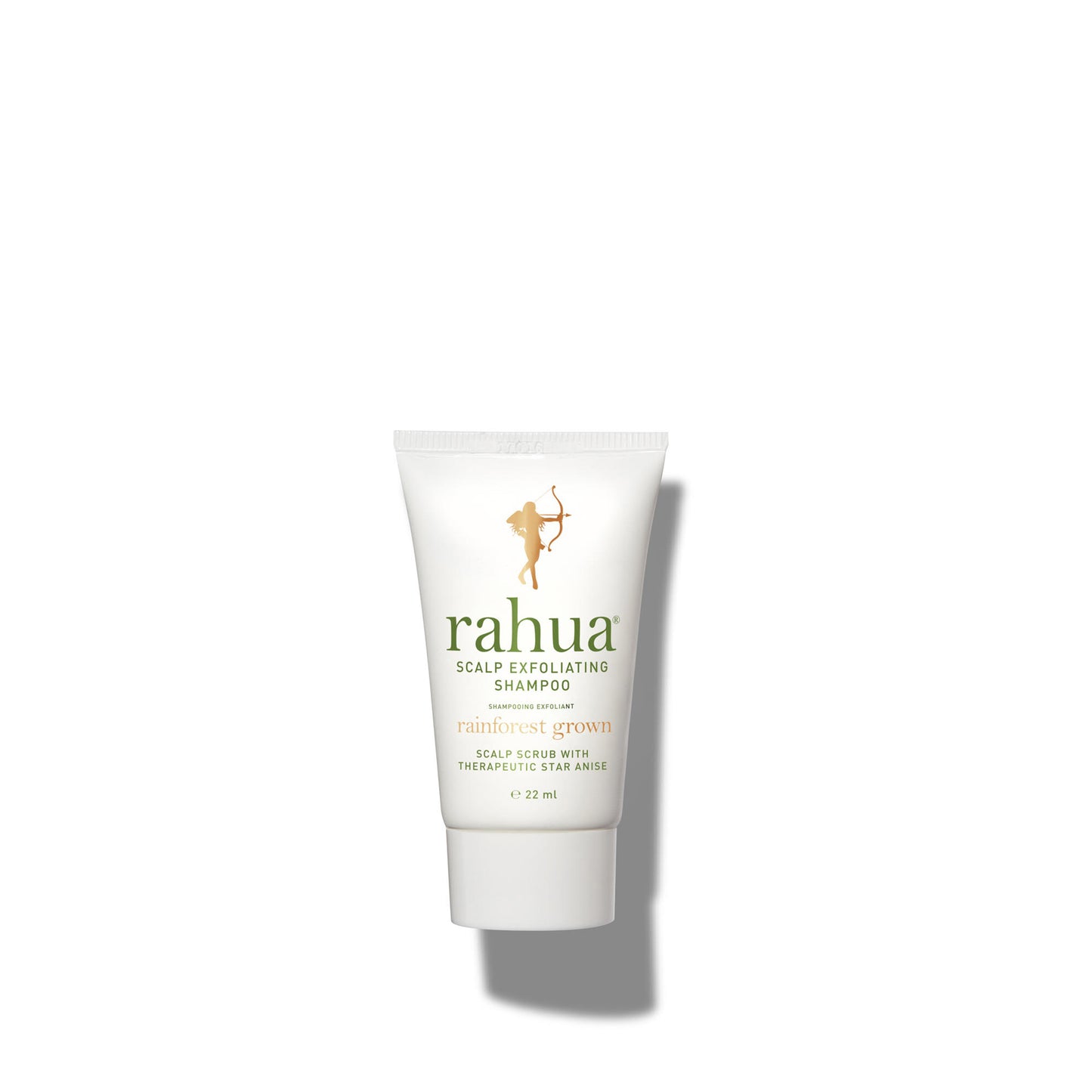 white tube with green letter rahua scalp exfoliating shampoo on plain white background|variant:074-oz