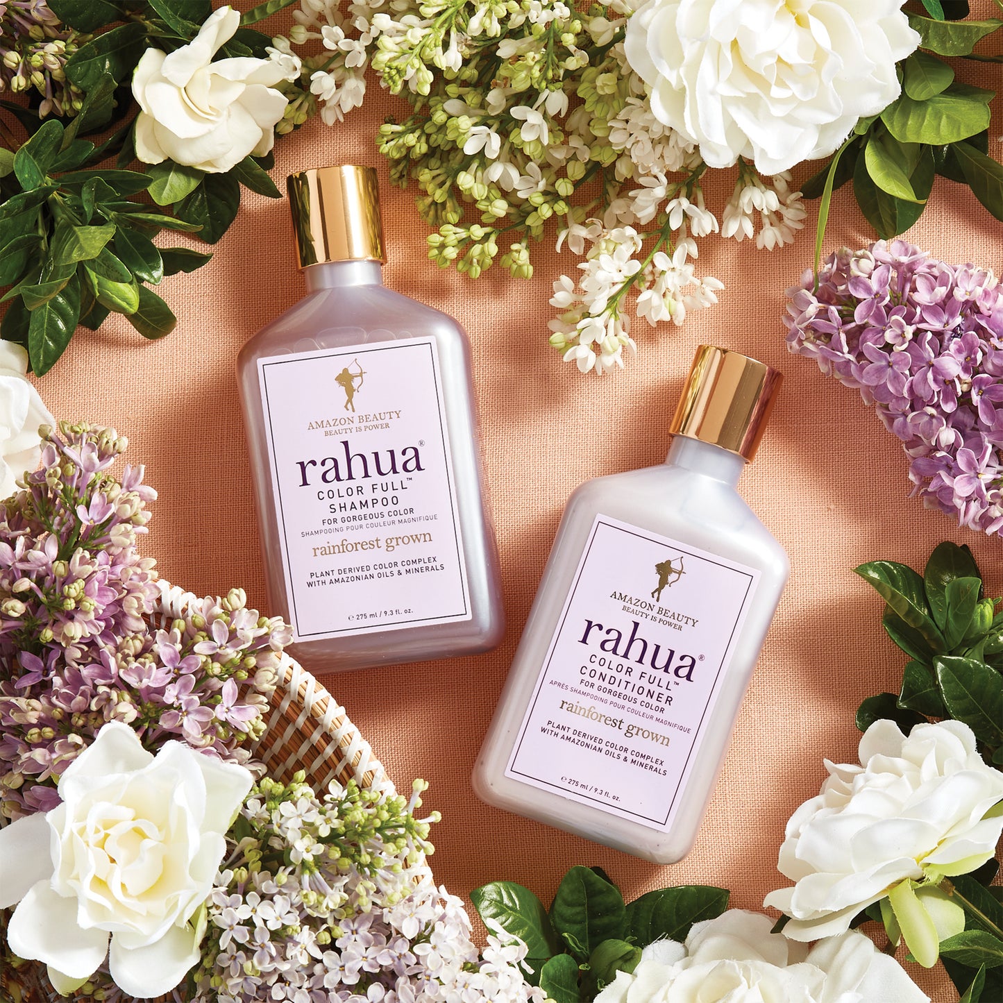 Rahua Color Full Shampoo and conditioner with flowers